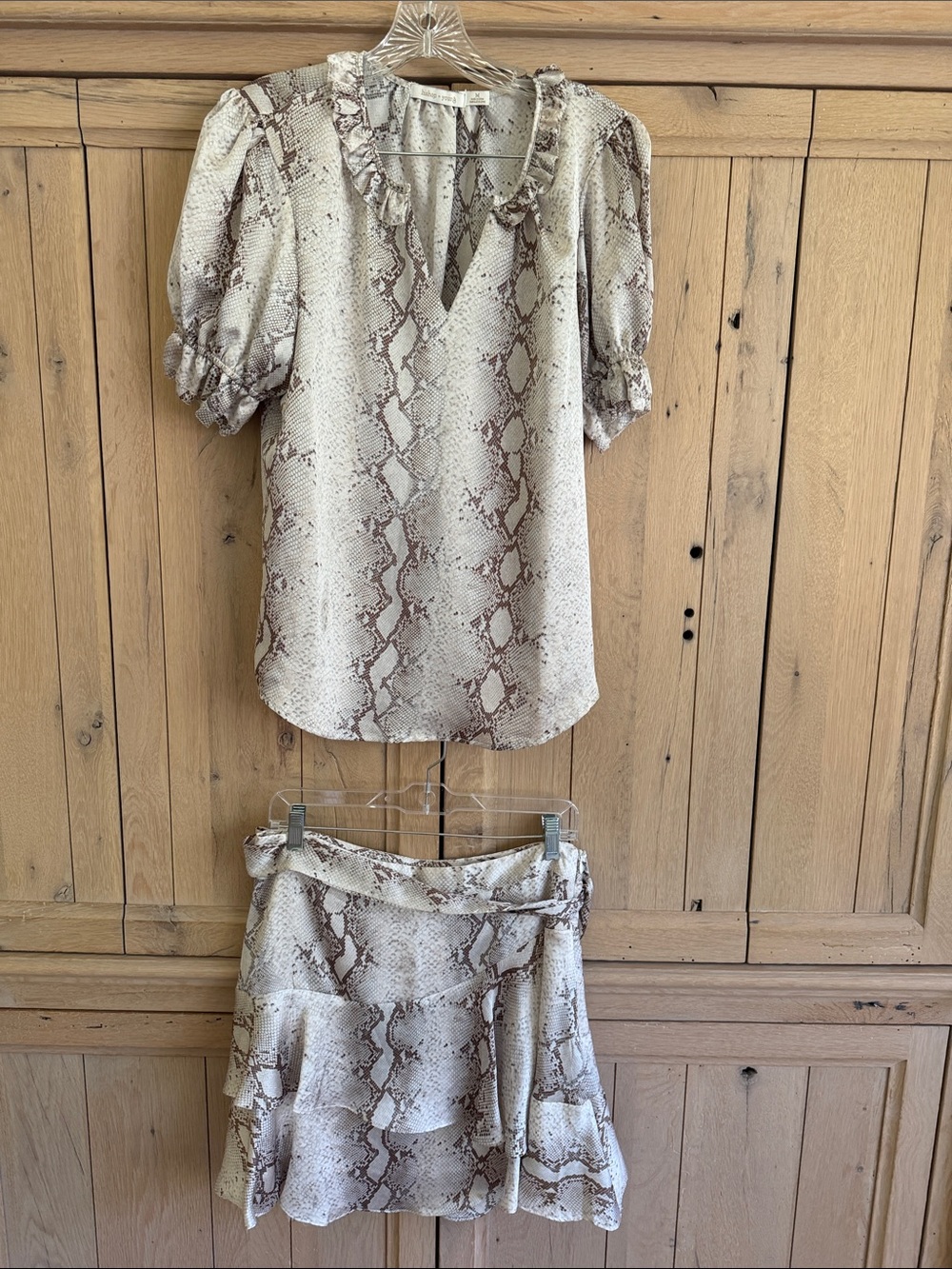 bishop + young Neutral Snake Print Top and Skirt in Cream & Brown